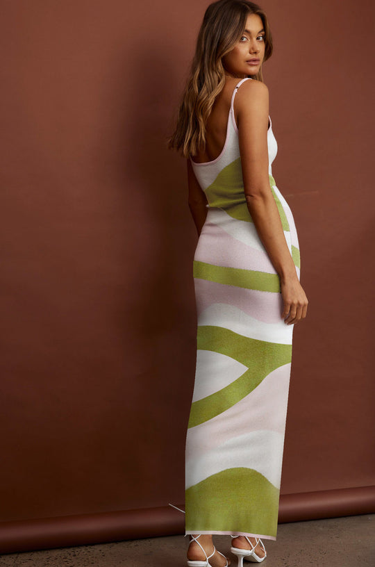 Damen Maxikleid mit kreativem Wellenmuster und weichem Strickmaterial R&B