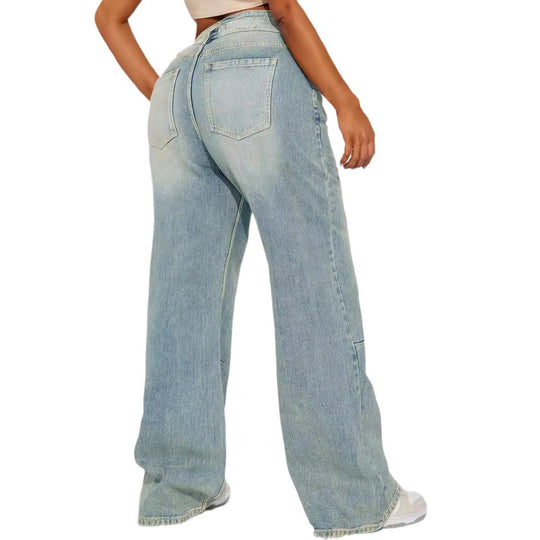 Damen Weit geschnittene Hochbundjeans mit modischem Schnitt und praktischen Taschen R&B