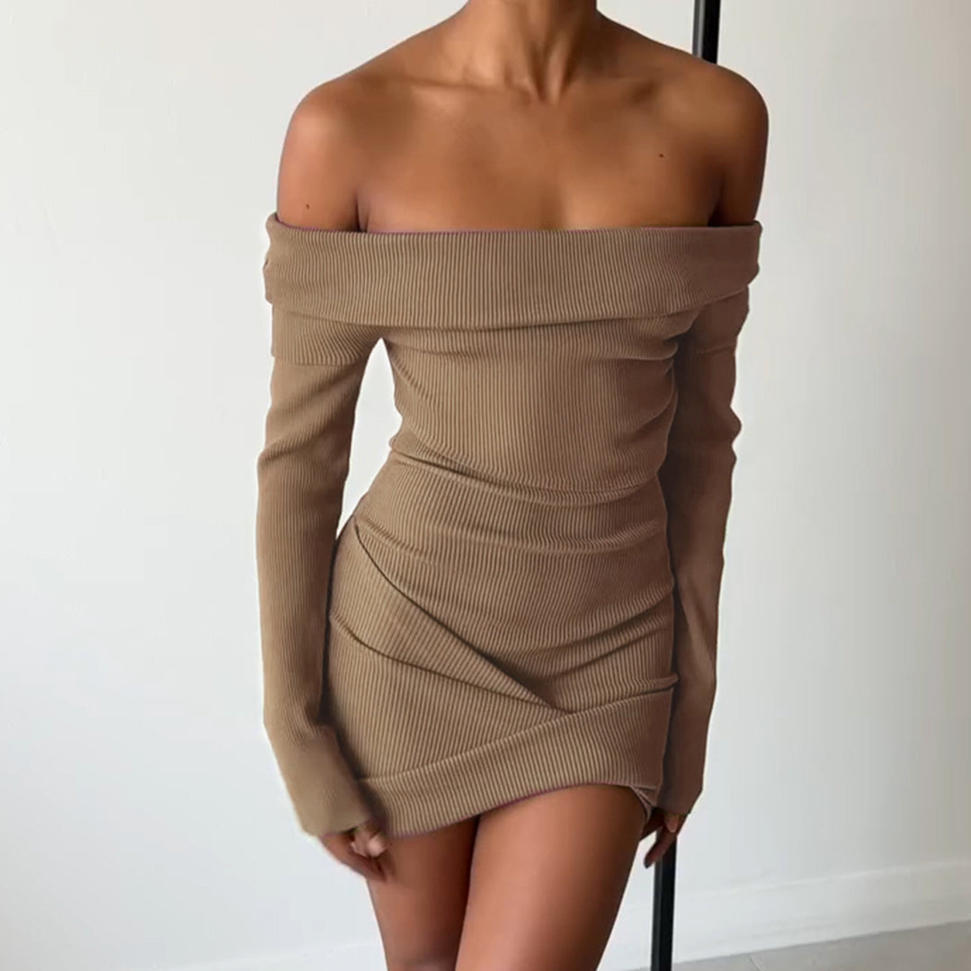 Damen figurbetontes Off-Shoulder Kleid aus Rippstrick R&B