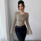 Damen elegantes Ripp-Oberteil mit asymmetrischem Saum und schulterfreiem Design R&B