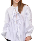 Damen Bluse mit Volantärmeln und Schleifenband R&B