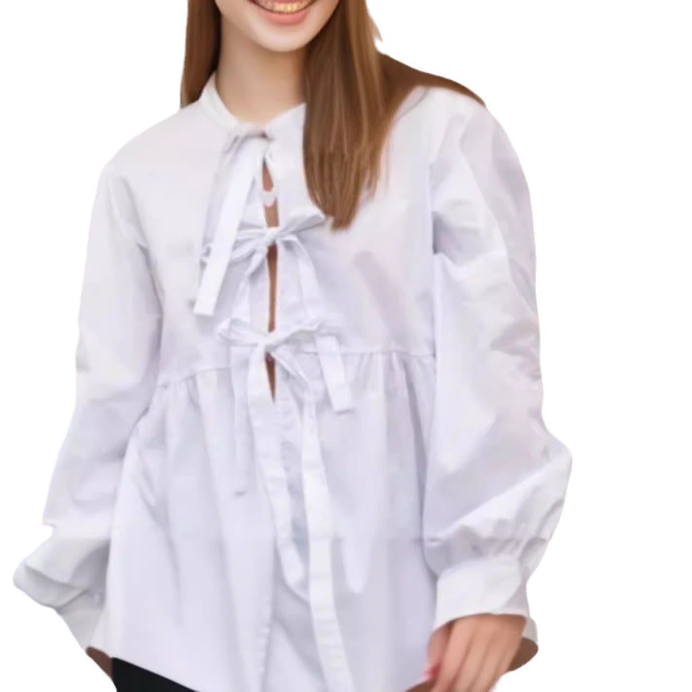 Damen Bluse mit Volantärmeln und Schleifenband R&B