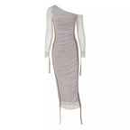 Damen figurbetontes Kleid mit asymmetrischem Ausschnitt und raffinierten Raffungselementen R&B