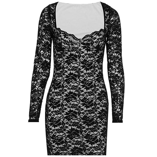 Damen Elegantes Spitzenkleid mit Longsleeve und tiefem Ausschnitt R&B