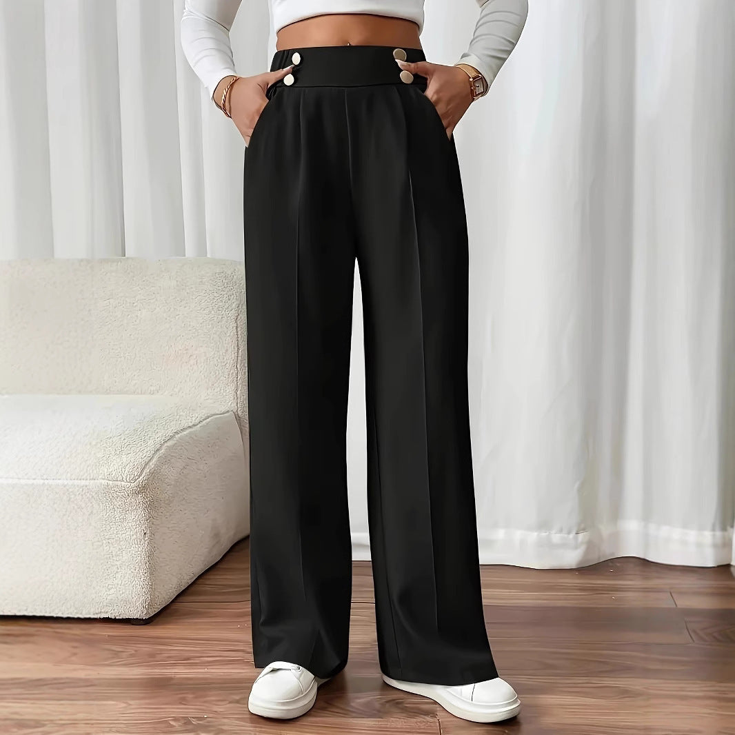 Damen Weitgeschnittene Palazzo-Hose mit elegantem Knopfdetail R&B