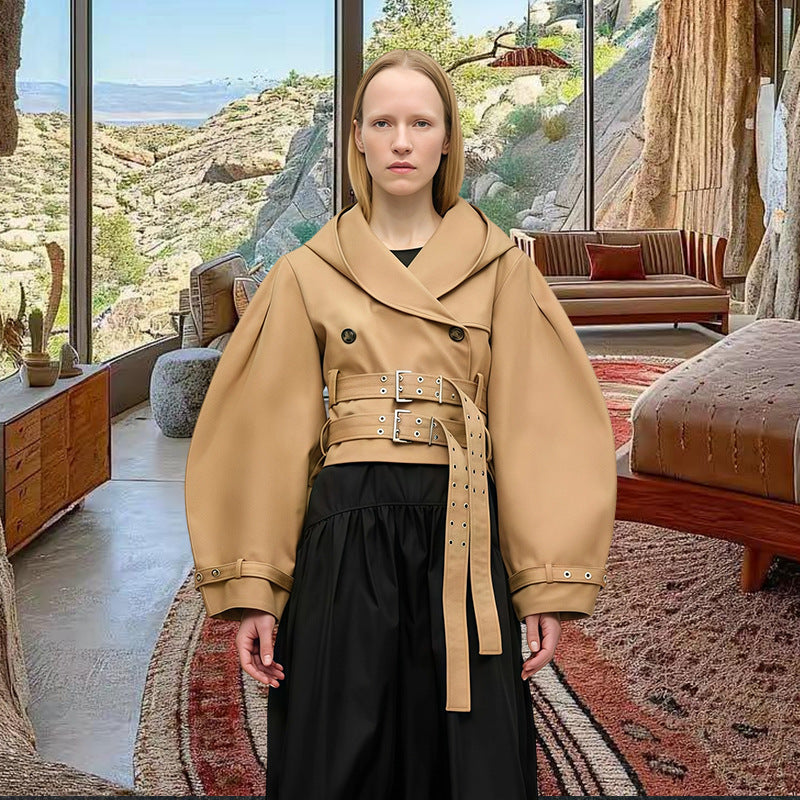 Damen Innovative Utility-Jacke mit weit geschnittenen Ärmeln und Gürtel R&B