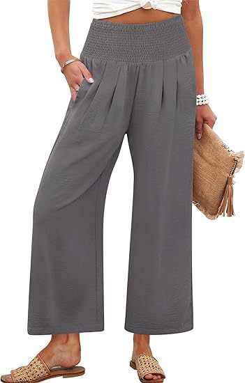Damen Weite Culotte-Hose mit elastischem Bund und Falten R&B