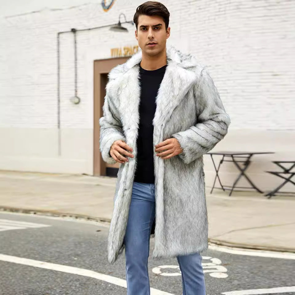 Herren Modischer Kunstpelzmantel mit breitem Kragen und bequemer Passform R&B