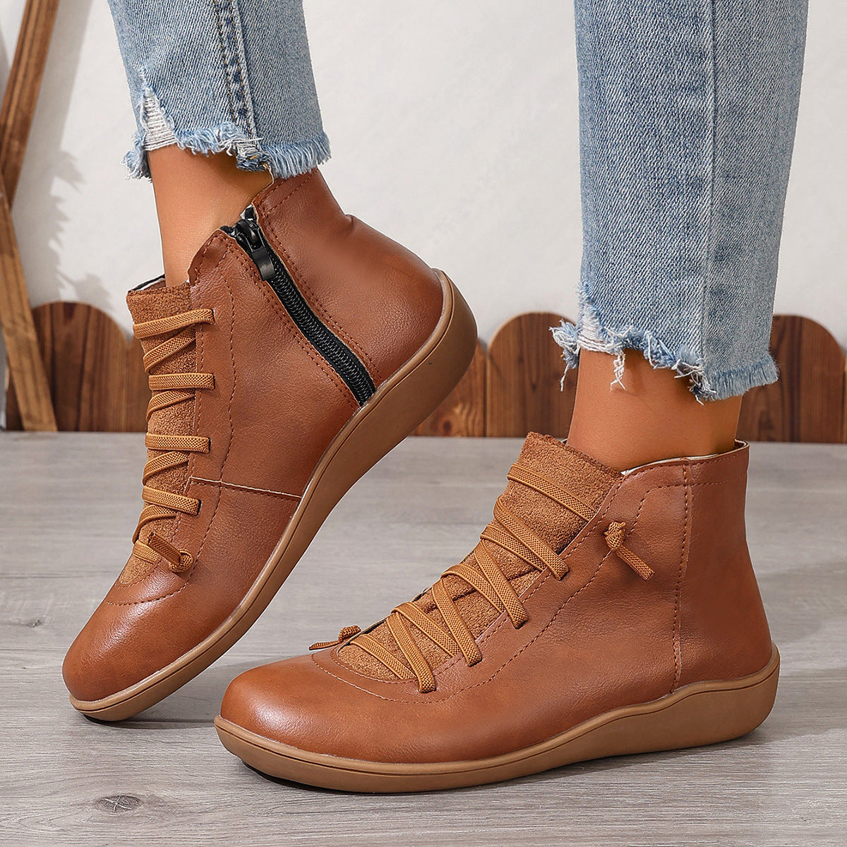 Damen nan sportliche knöchelhohe Schnürstiefelette mit seitlichem Reißverschluss und flexibler Gummisohle R&B