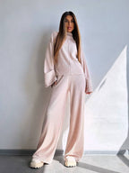 Damen Bequemer Sweat-Loungewear-Anzug mit weitem Schnitt und hohen Ärmeln R&B