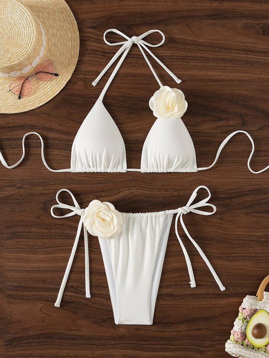 Damen Triangel-Bikini mit dekorativen Rüschen und verstellbaren Bändern R&B
