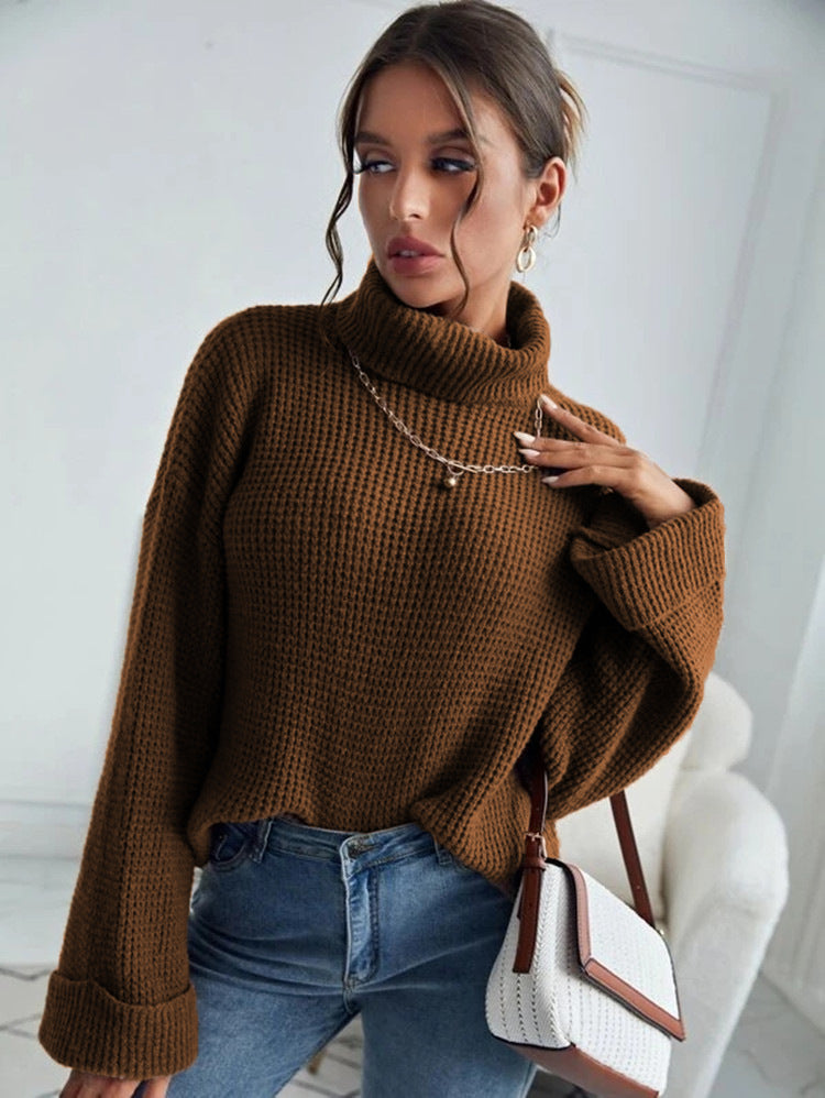 Damen Grober Strickpullover mit hohem Kragen und lässigem Fit