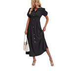 Damen Maxikleid mit schickem Hemdkragen und volumetrischen Puffärmel R&B