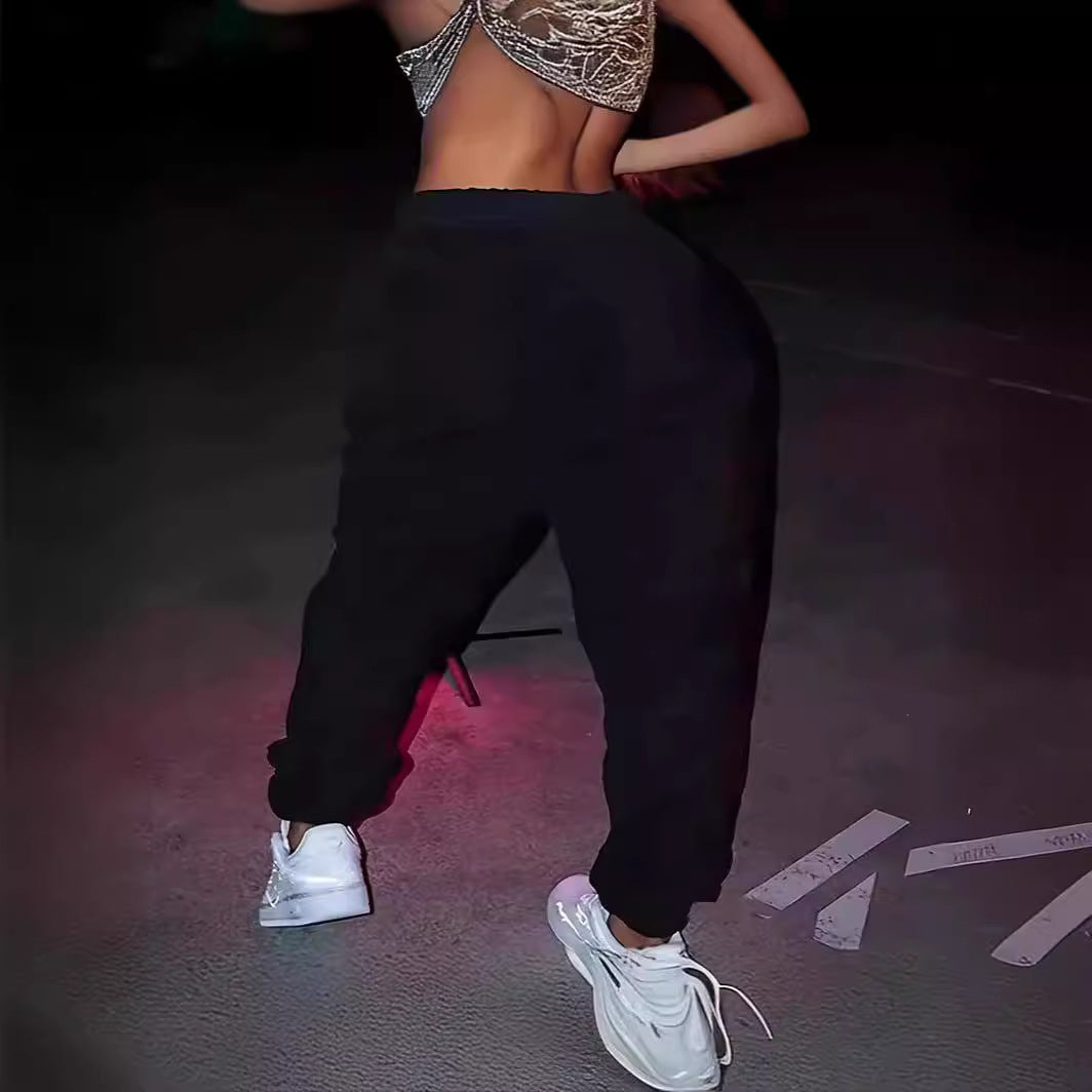 Damen Freizeithose mit kreativem Schriftzug und elastischem Bund R&B