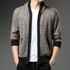 Herren Moderne Strickjacke mit Kapuze und schwarz-weißen Akzenten R&B