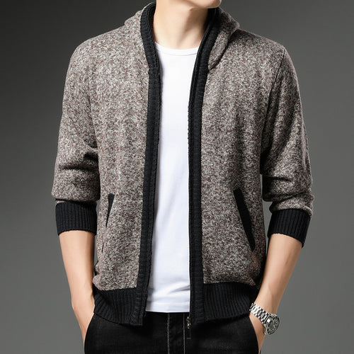 Herren Moderne Strickjacke mit Kapuze und schwarz-weißen Akzenten R&B
