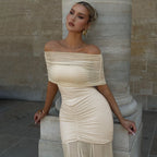 Damen Figurbetontes Maxikleid mit transparenten Ärmeln R&B