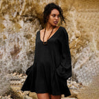 Damen lässiges Wickelkleid mit tiefem V-Ausschnitt und ärmellosem Design R&B