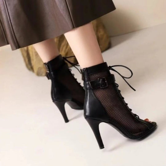 Damen Schnürstiefeletten mit Netz-Obermaterial und elegantem Absatz R&B