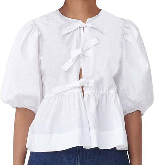Damen Bluse mit voluminösen Ärmeln und modischem Leopardenmuster R&B