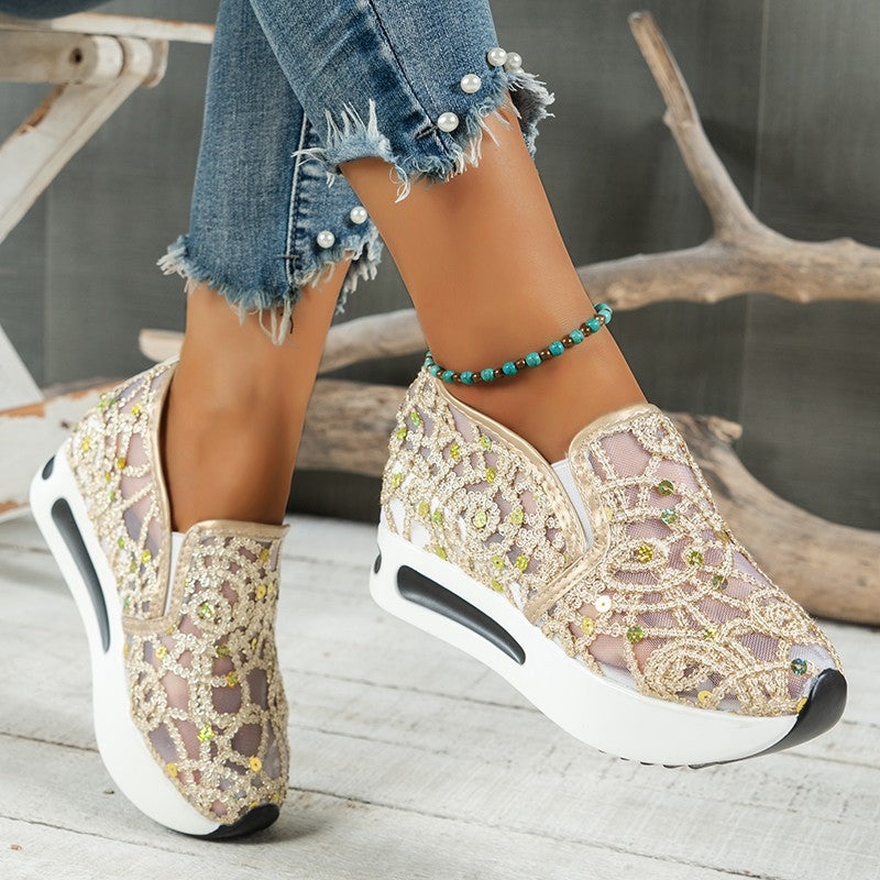 Damen Sneakers mit luxuriösem Strass-Muster und bequemem Fußbett R&B