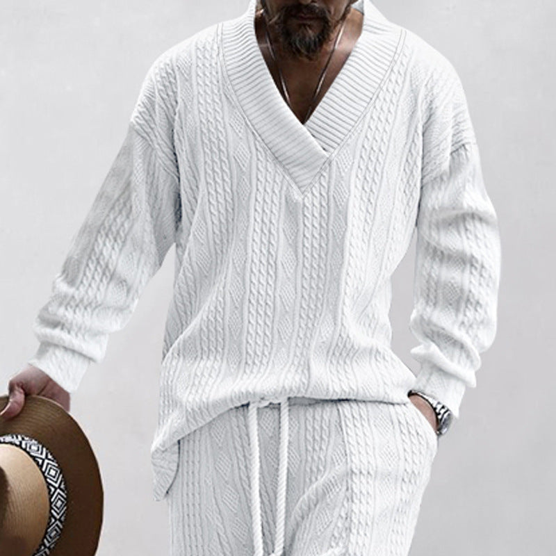 Herren Grobstrickpullover mit V-Ausschnitt und modernem Schnitt R&B