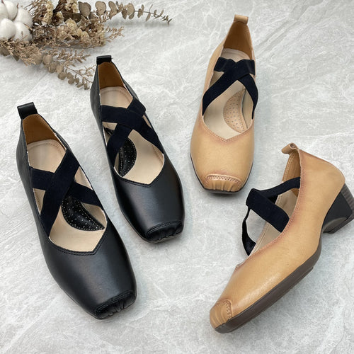 Damen Elegante Mid-Heel Schuhe mit elastischem Kreuzriemen R&B