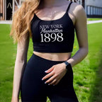 Damen Crop-Top mit kreativem Schriftzug und feinen Trägern R&B