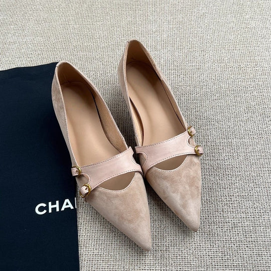 Damen elegante spitze Ballerina-Schuhe mit dekorativen Riemen und Schnallen R&B