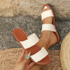 Damen bequeme Zehentrenner mit dekorativem Pompon-Detail R&B