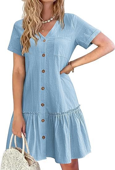 Damen Freizeitkleid mit Knopfverschluss und Volants R&B