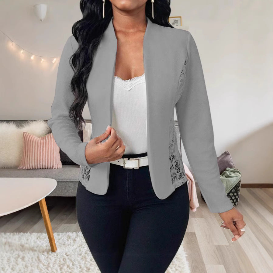 Damen elegante Blazerjacke mit Spitzenakzenten R&B