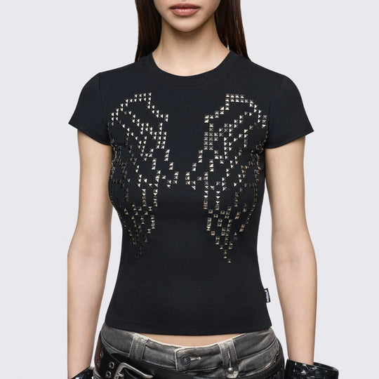 Damen Enganliegendes T-Shirt mit Metallic-Nieten R&B