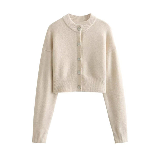 Damen cropped Strickjacke mit modernen Knöpfen R&B