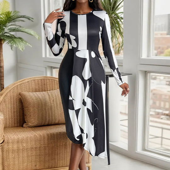 Damen Maxikleid mit modernem Grafikdesign und elegantem Schnitt R&B