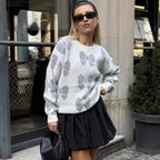 Damen Strickpullover mit floralem Muster und elegantem Rundhalsausschnitt R&B