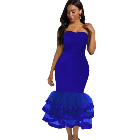 Damen Figurbetontes Abendkleid mit voluminösem Rüschen-Saum R&B