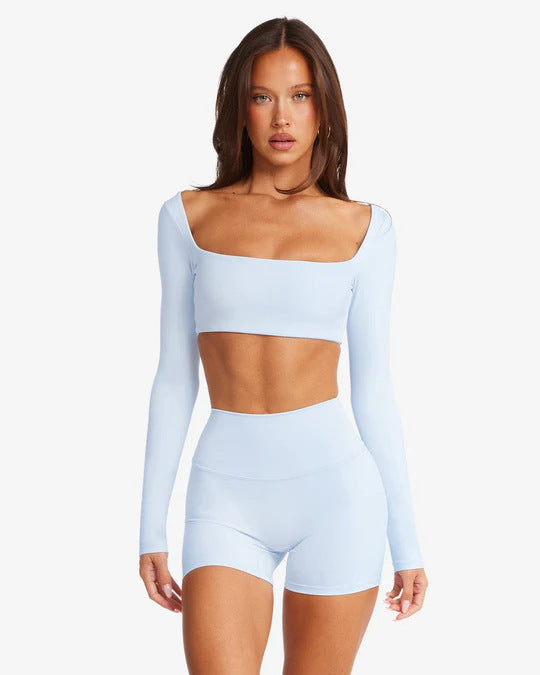 Damen Sportliches Langarm Crop-Top R&B