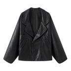 Damen elegante Kunstlederjacke mit oversized Schnitt R&B