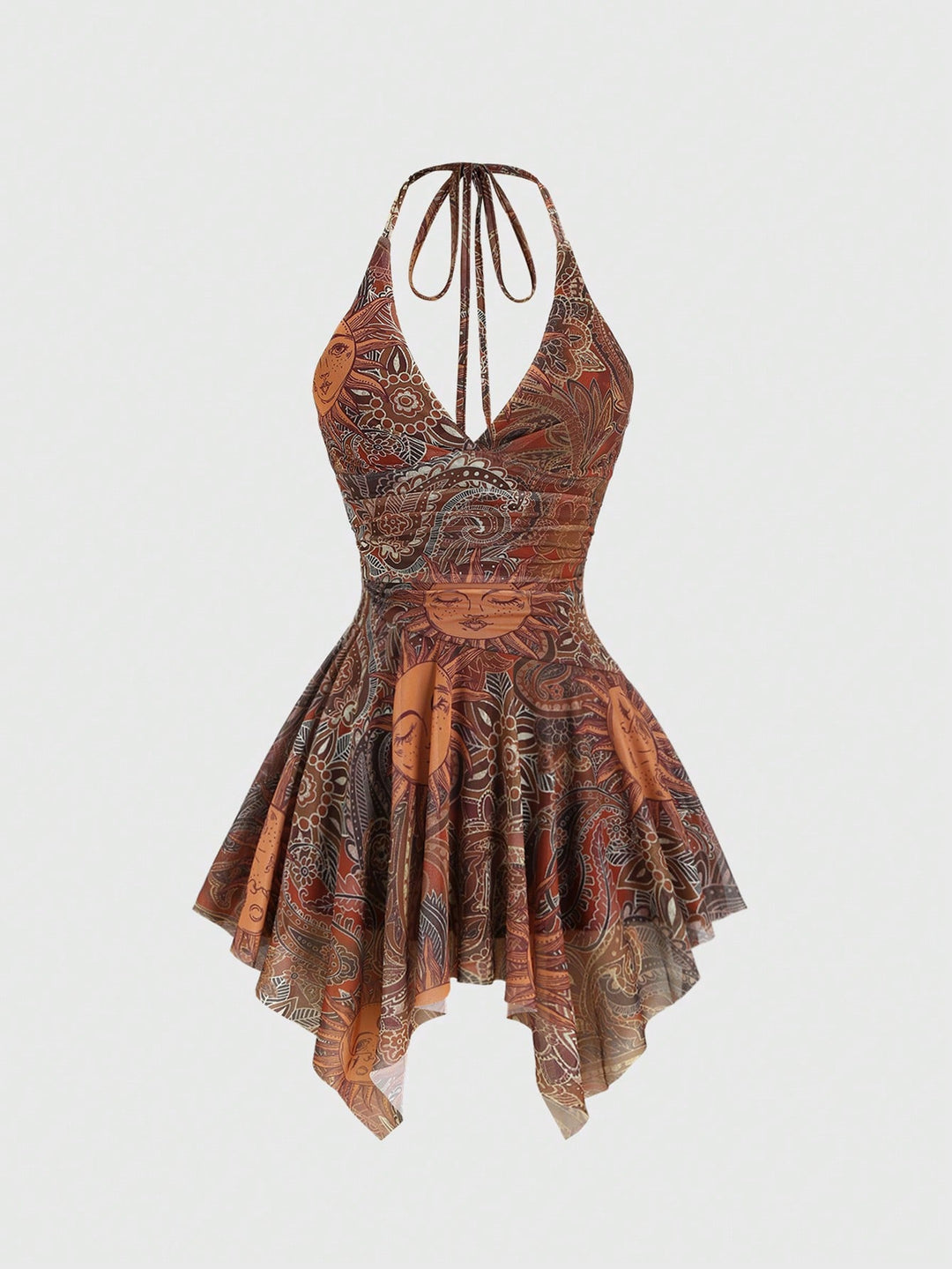 Damen lässiges Strandkleid mit asymmetrischem Saum und raffiniertem Druck R&B