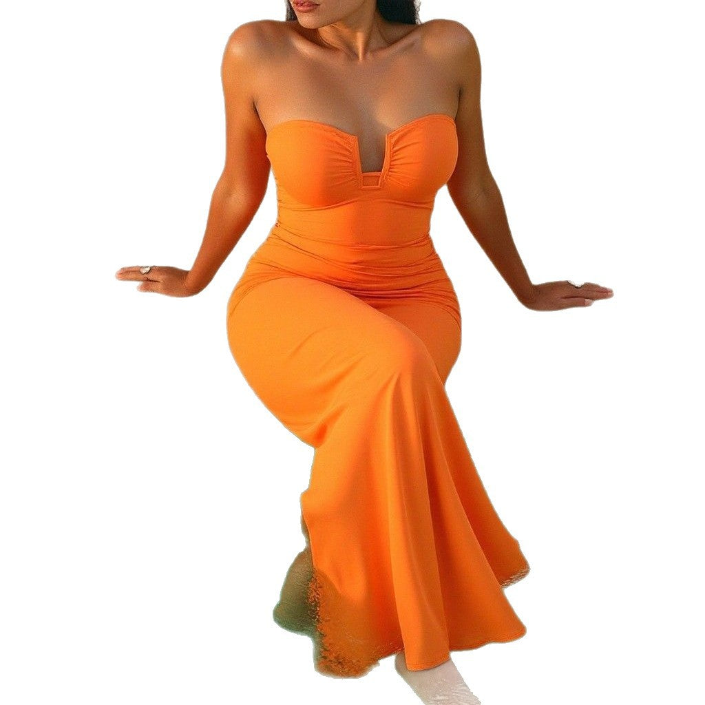 Damen Eleganter Sommerkleid mit Rüschen und tiefem Ausschnitt R&B