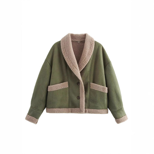 Damen Kuschelige Oversized-Jacke mit schickem Kragen und praktischen Taschen R&B