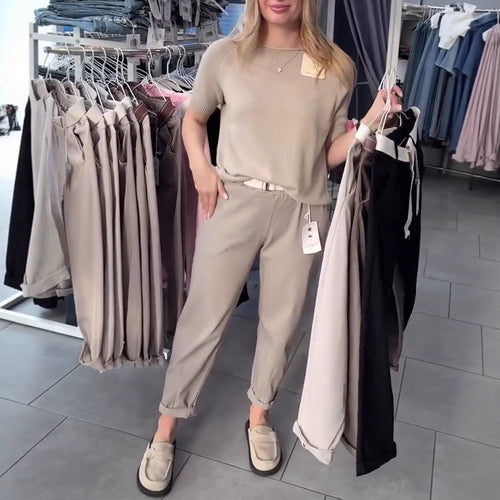 Damen nan lässige Baumwoll-Chino mit elastischem Komfortbund, Umschlag und Ziergürtel R&B