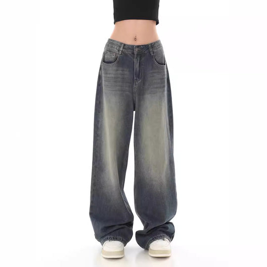 Damen Weite Jeanshose mit hohem Bund R&B