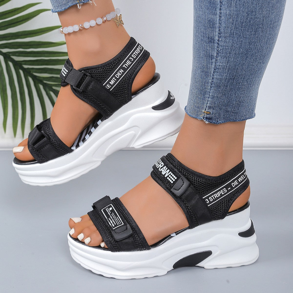 Damen Sportliche Platform-Sandalen mit verstellbaren Riemen und komfortabler Dämpfung R&B