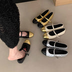 Damen Ballerinas mit elegantem Riemen und glänzendem Metallakzent R&B
