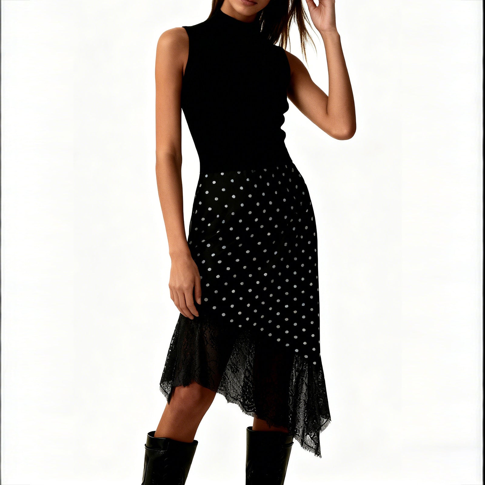 Damen Satinrock mit Spitze und asymmetrischem Saum R&B
