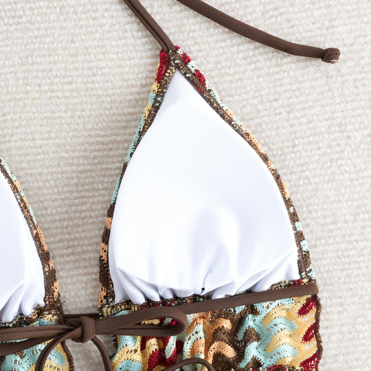 Damen Bikini-Set mit kreativem Rüschendetail und verstellbaren Trägern R&B