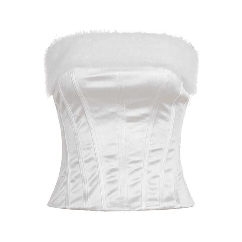 Damen-Corsage mit elegantem Pelzkragen und figurbetonendem Design R&B