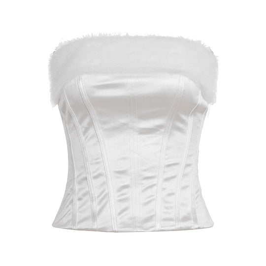 Damen-Corsage mit elegantem Pelzkragen und figurbetonendem Design R&B